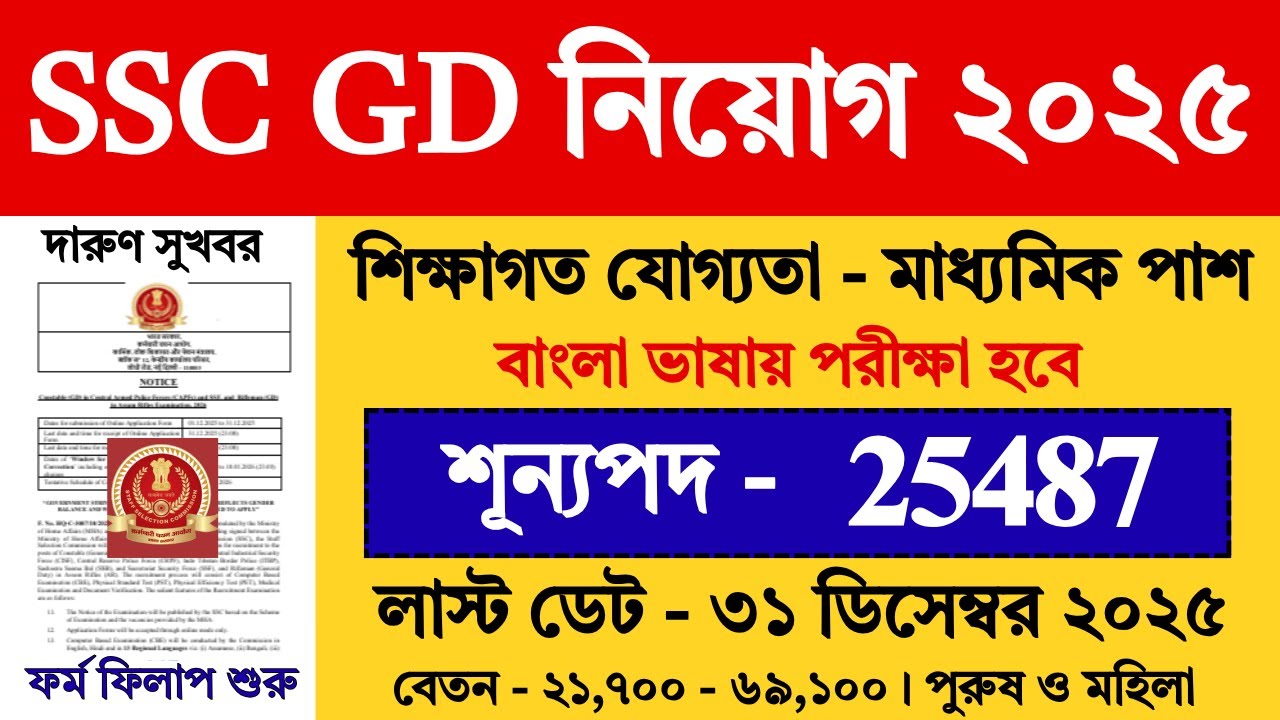SSC GD Recruitment 2025 Notification | SSC GD Recruitment 2025 | SSC GD 2025 | #sscgd #ssc