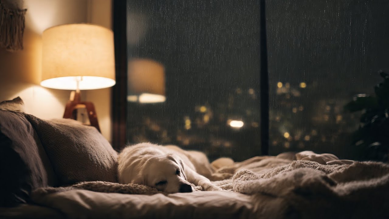 Slow Evenings Feel Better | Relaxing Music with Rain, Cozy Bedroom Ambience, Dog Resting 🐶🌧️