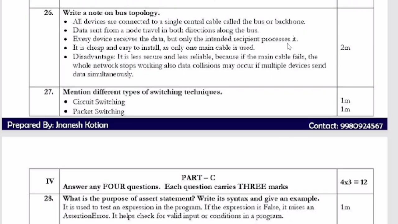 Python Q Paper for PUC BCA BE