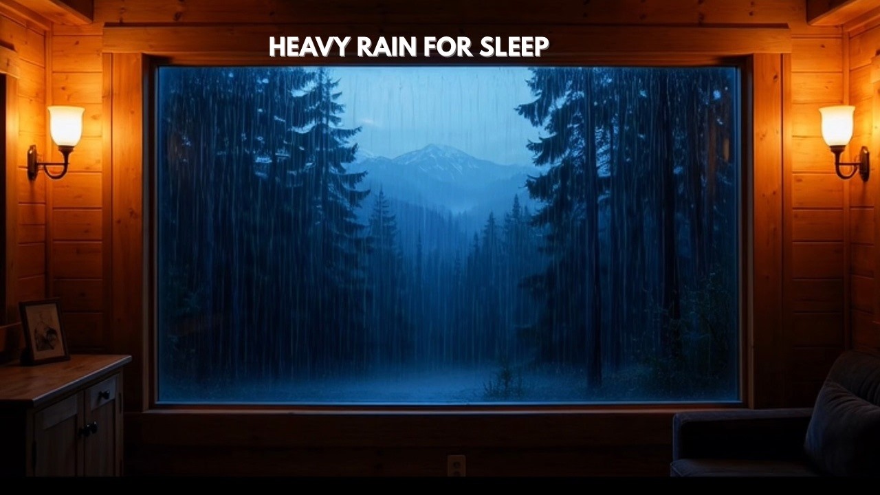 Deep Sleep 🌧️ Heavy Rain on Window | Cozy Mountain Cabin at Night (1 Hour)