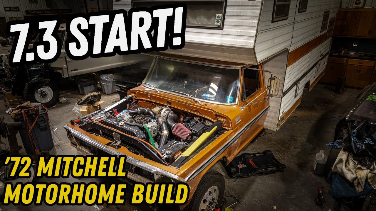 First Start! 7.3 Powerstroke in The ’72 Mitchell Motorhome Build