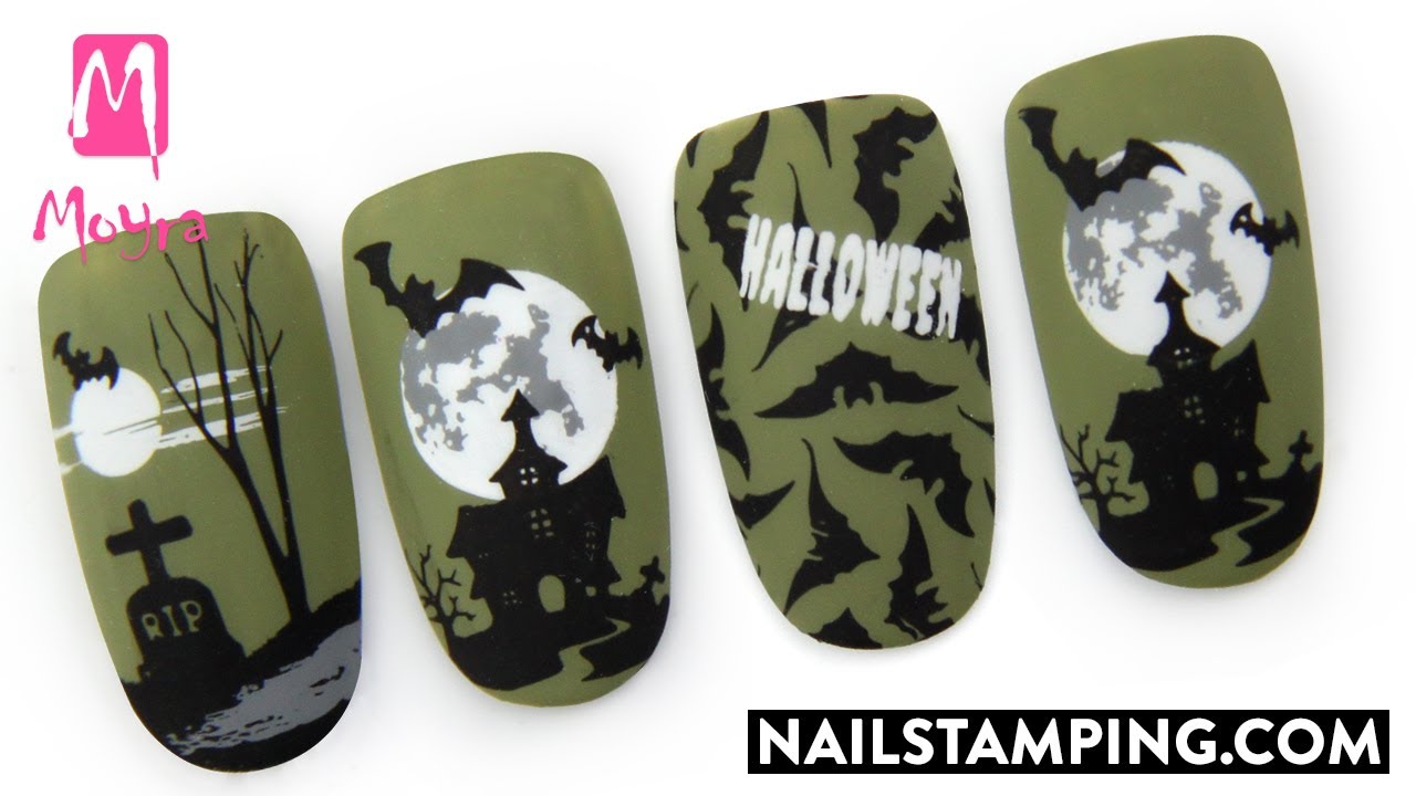 Creepy castle nail art inspired by Halloween (nailstamping.com)