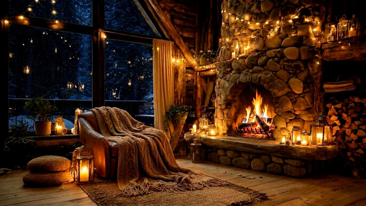 Rustic Stone Hearth Retreat 🔥🕯️ Relaxing Fireplace Sounds for Anxiety Relief