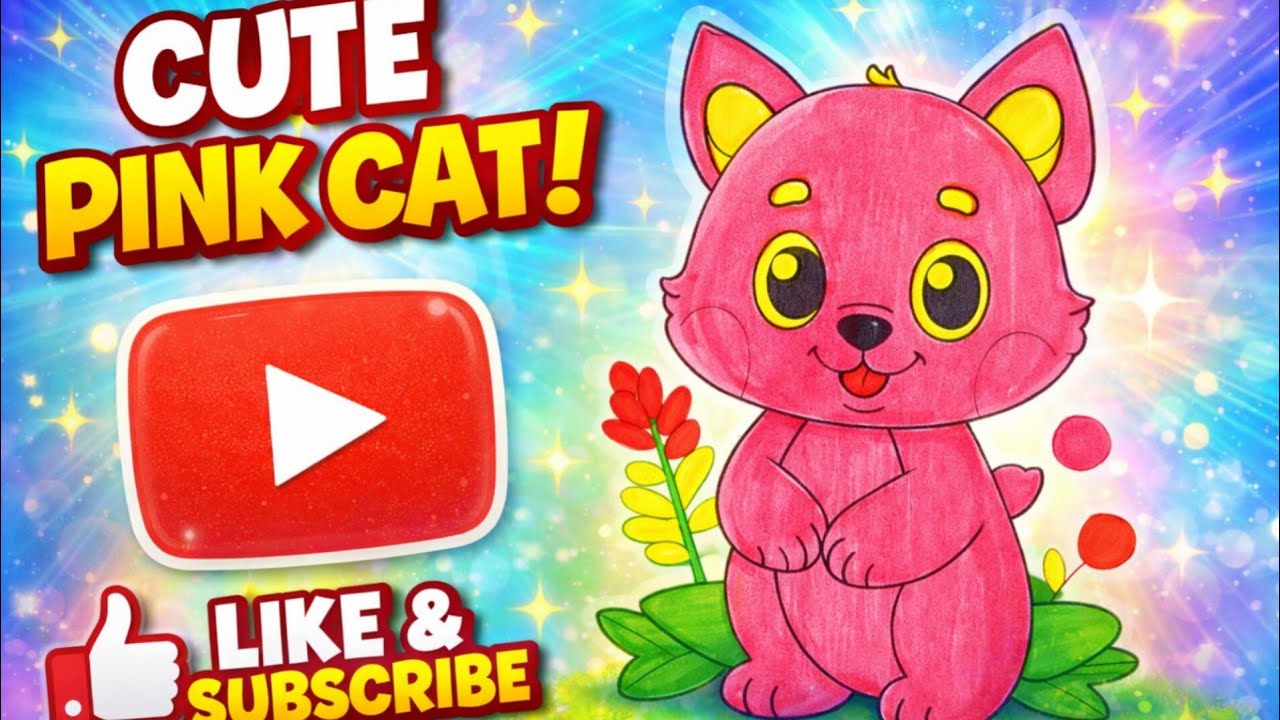 Cute Pink Cat Drawing for Kids | Simple & Fun Art