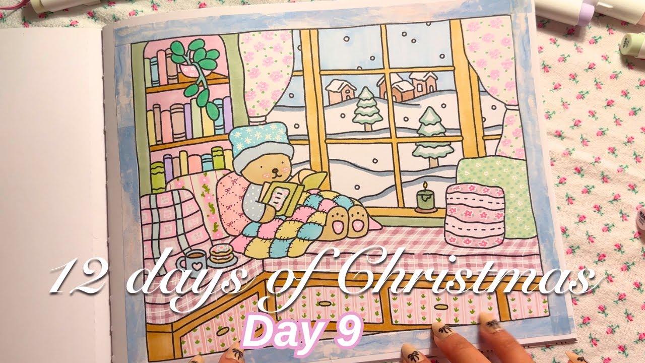 ASMR 12 Days of Christmas, Day 9| ♥ Ramble while I color a winter Bobbie Goods page (binaural)