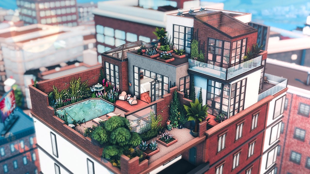 The Sims 4 ROOFTOP OASIS 🌴San Myshuno Penthouse Build