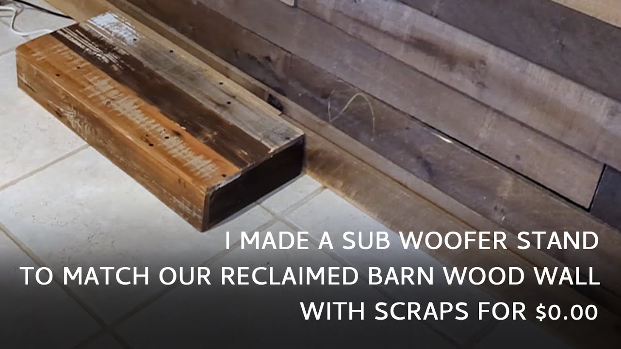 I built a subwoofer stand to match our barn wood wall for $0
