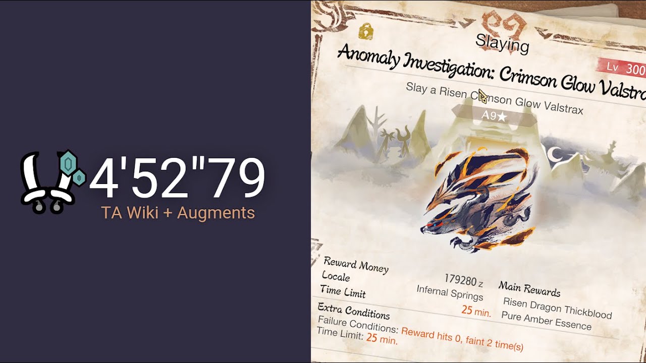 MHR: Sunbreak PC | Lv. 300 Risen Crimson Glow Valstrax 4’52”79 Dual Blades Solo (TA+Augments)