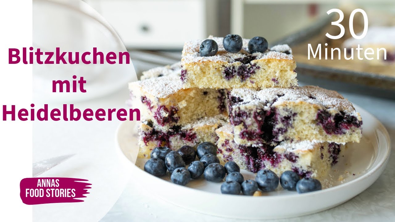 Blitzkuchen mit Heidelbeeren - Schnelles und einfaches Kuchen Rezept mit Blaubeeren