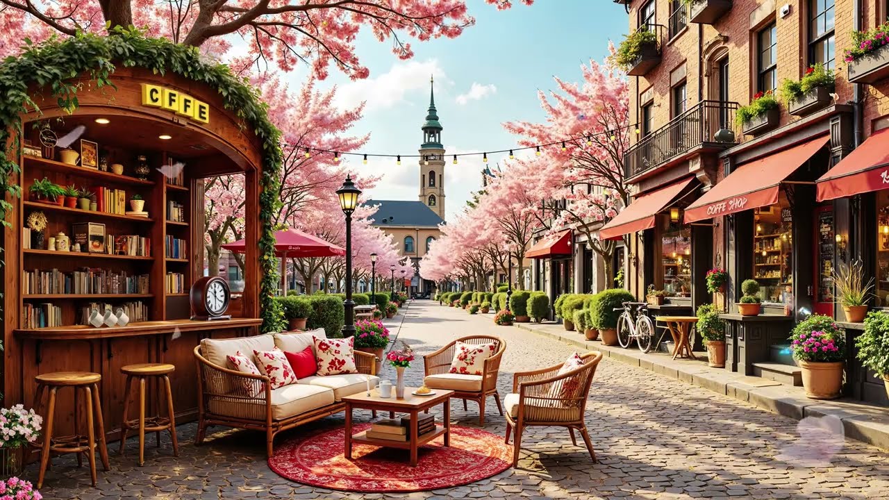Mellow Jazz Music🌹Outdoor Coffee Shop Ambience to Start Your Day Right ~ Calm Morning Jazz🌱🥐