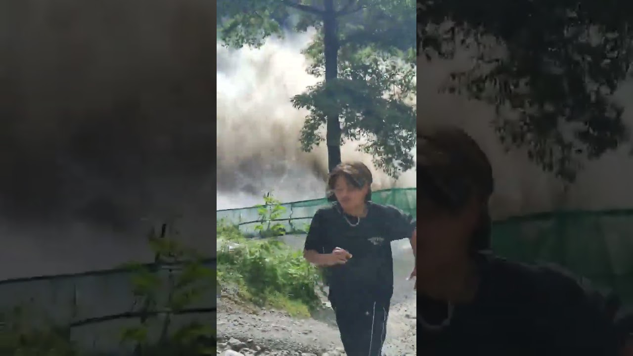 Group narrowly escapes massive flood by running uphill