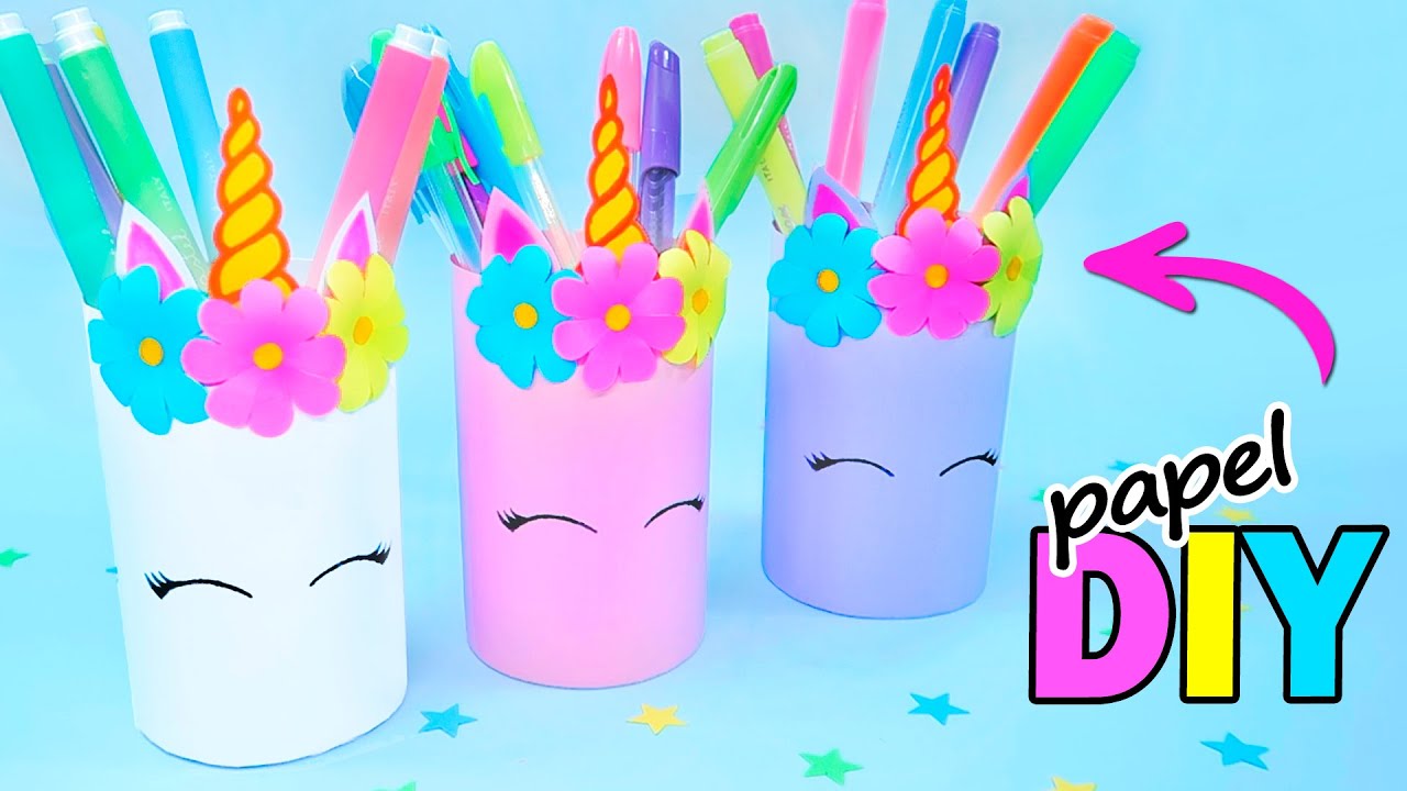 Manualidades con Papel / Portalápices de papel Unicornio DIY Organizador de Escritorio