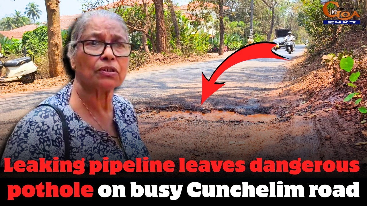 Leaking pipeline leaves dangerous pothole on busy Cunchelim road.