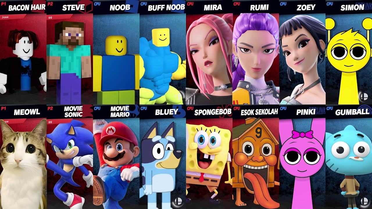 NEW Sonic vs Mario vs Roblox vs Minecraft vs Fortnite vs Brainrot in Super Smash Bros Ultimate