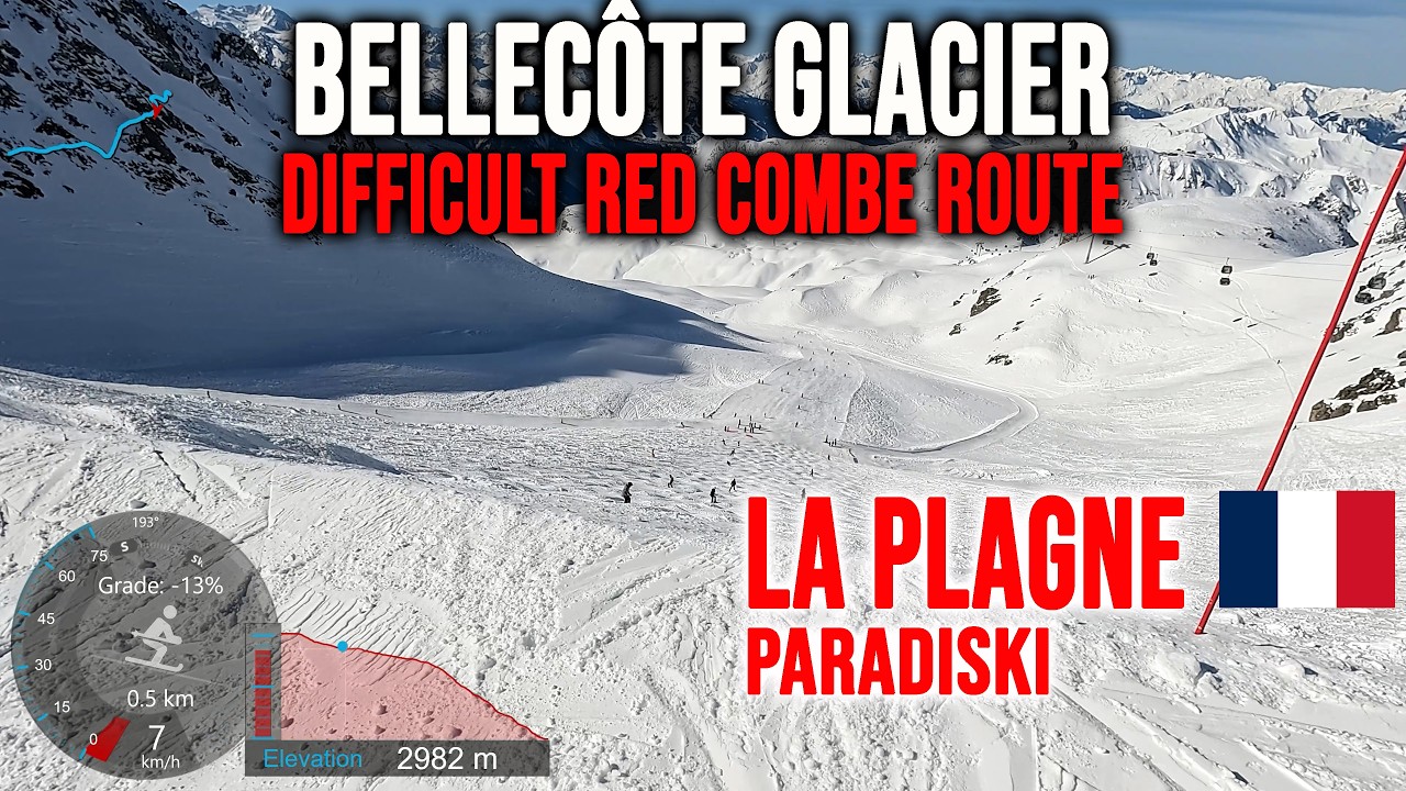 [4K] Skiing La Plagne, Bellecôte Glacier - Difficult Red Combe Route, Paradiski France, GoPro HERO13