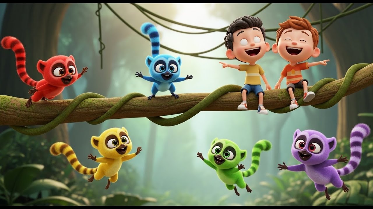 Пять маленьких лемуров прыгают, прыгают! | Песенки и стишки о животных для детей