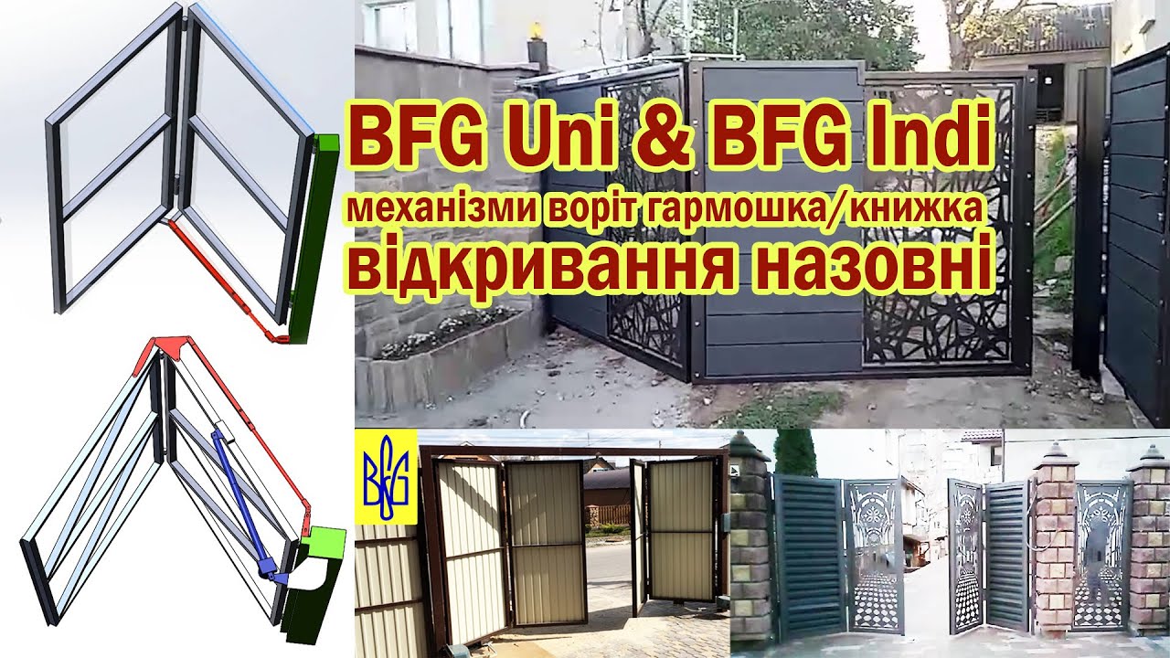BFG механізми для відкривання назовні воріт гармошка/книжка.Bi-folding gate mechanism opens outwards