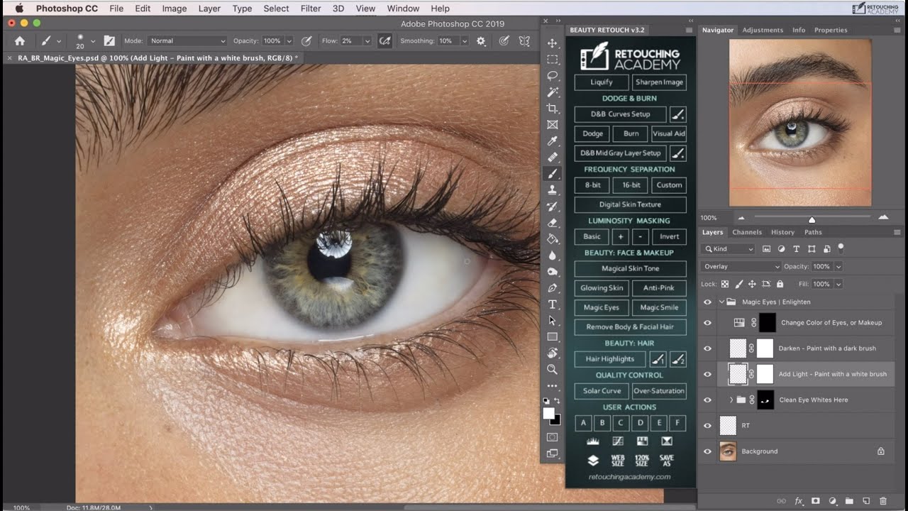 Magic Eyes button for Retouching Eyes | Beauty Retouch Panel
