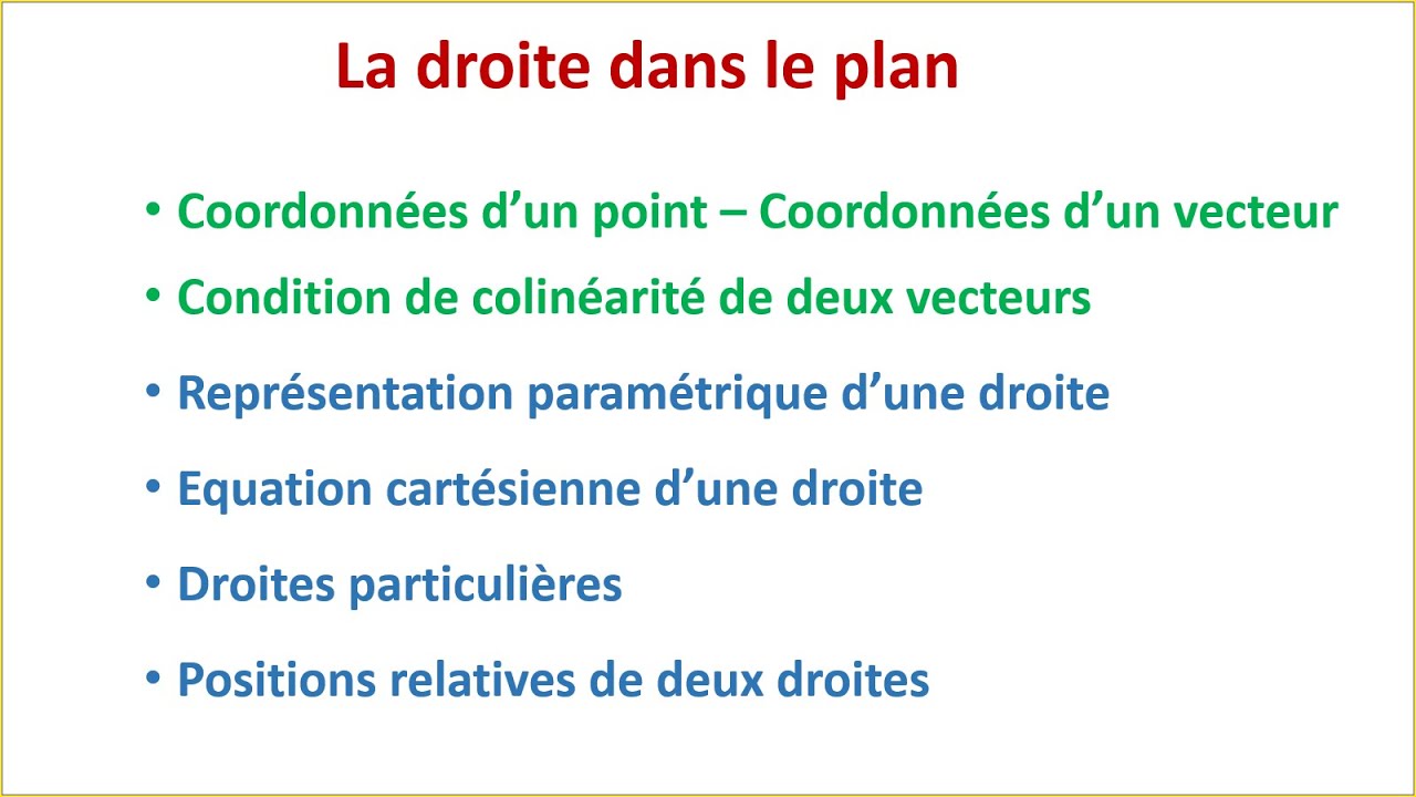 Condition de colinéarité de deux vecteurs, La droite dans le plan,TRONC COMMUN SCIENTIFIQUE - PART 1