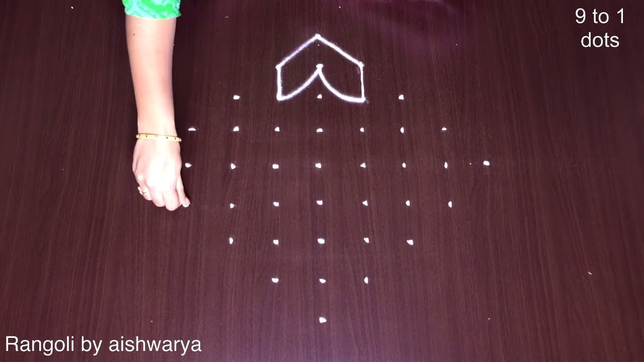 Dotted Kolam for Learners 9 * 1 Easy | Rangoli for Door Entrance Kotha Muggulu Designs | RamRangoli