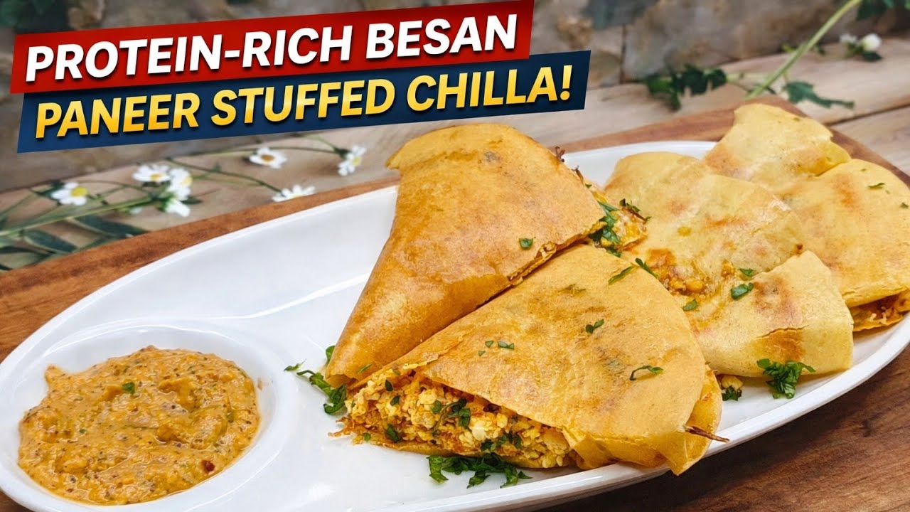 Protein Rich Besan Paneer Stuffed Chilla | Healthy Breakfast Recipe | High Protein Veg Recipe.