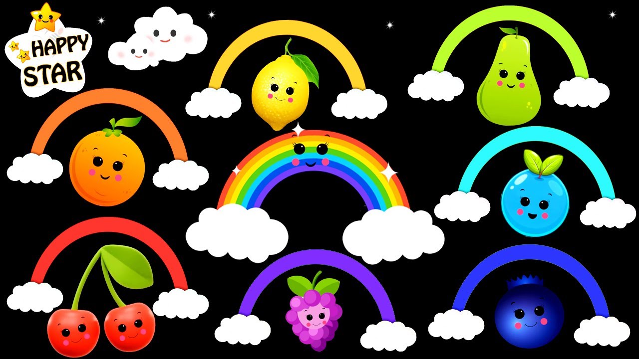 Rainbow Colours! Funky Fruits Dance Party! Happy Star Dancing Fun Animation - Baby Sensory Video