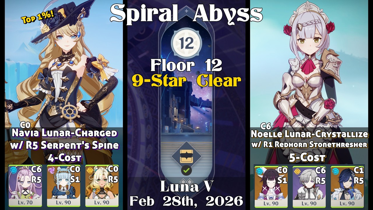 Navia Lunar-Charged & Noelle Lunar-Crystallize | Spiral Abyss Floor 12 | Genshin Impact Ver. Luna V