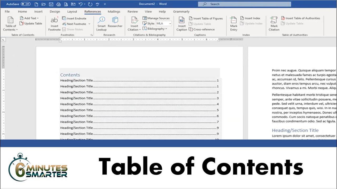 Insert a Table of Contents and Index into a Large Word Document