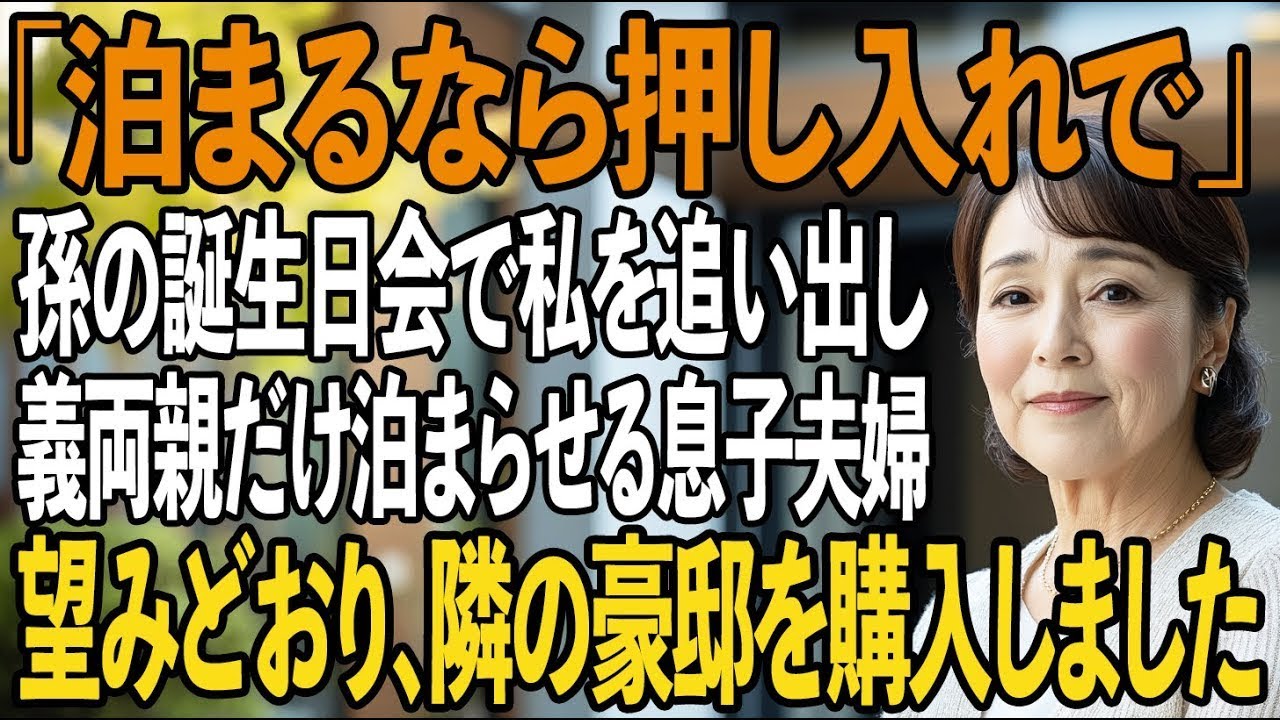 2歳になった孫の誕生日会で私を追い出し、義両親だけ泊まらせる息子夫婦。望みどおり、隣の豪邸を購入し引っ越すと→気付いた息子は青ざめて…【シニアライフ】【60代以上の方へ】