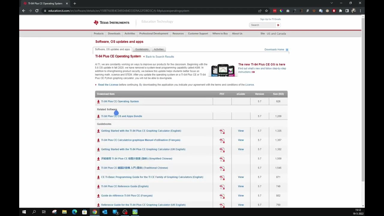(Grafische) Rekenmachine updaten Eindexamens 2022 (TI-84 Plus CE-T)
