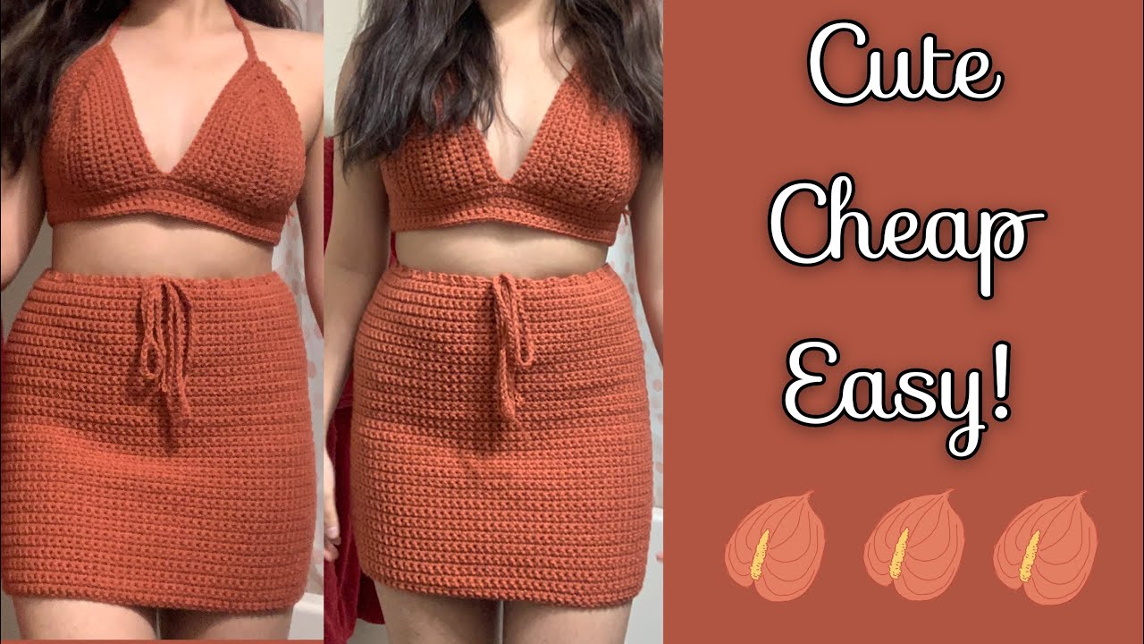 Crochet easy Pinterest top and skirt set for only $8! Beginner tutorial | step by step