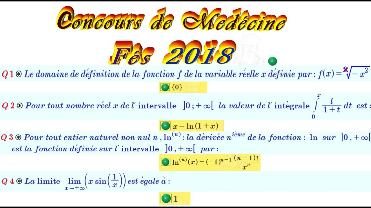 Correction Concours De Médecine Fes 2018  Partie 1  Questions 1 2 3 4 Mateo