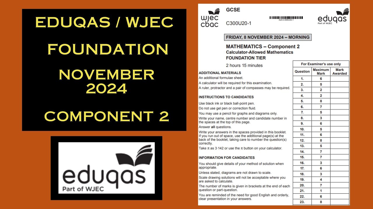 Eduqas / WJEC GCSE Maths Foundation - November 2024 - Paper 2 - Comprehensive Maths Worked Solutions