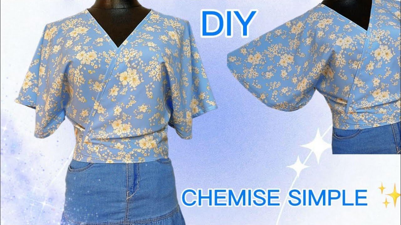 🦋Coupe et couture de haut cache-cœur||Chemise Simple|Crop Top Tutorial/ Pour les débutants#tutorial