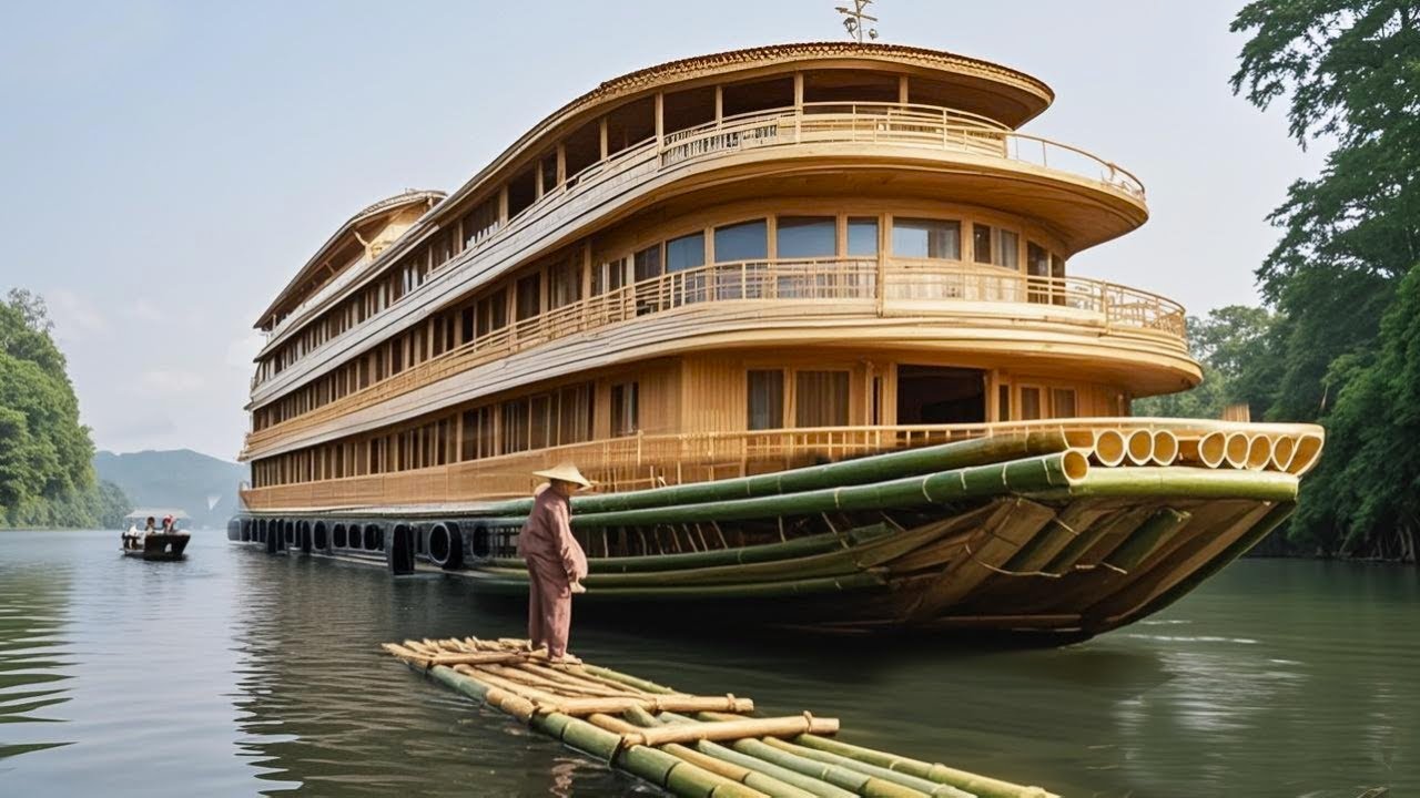 Build The Frame Of The Bamboo Building On The Water In 10 Days, Process Was Complicated#houseboat