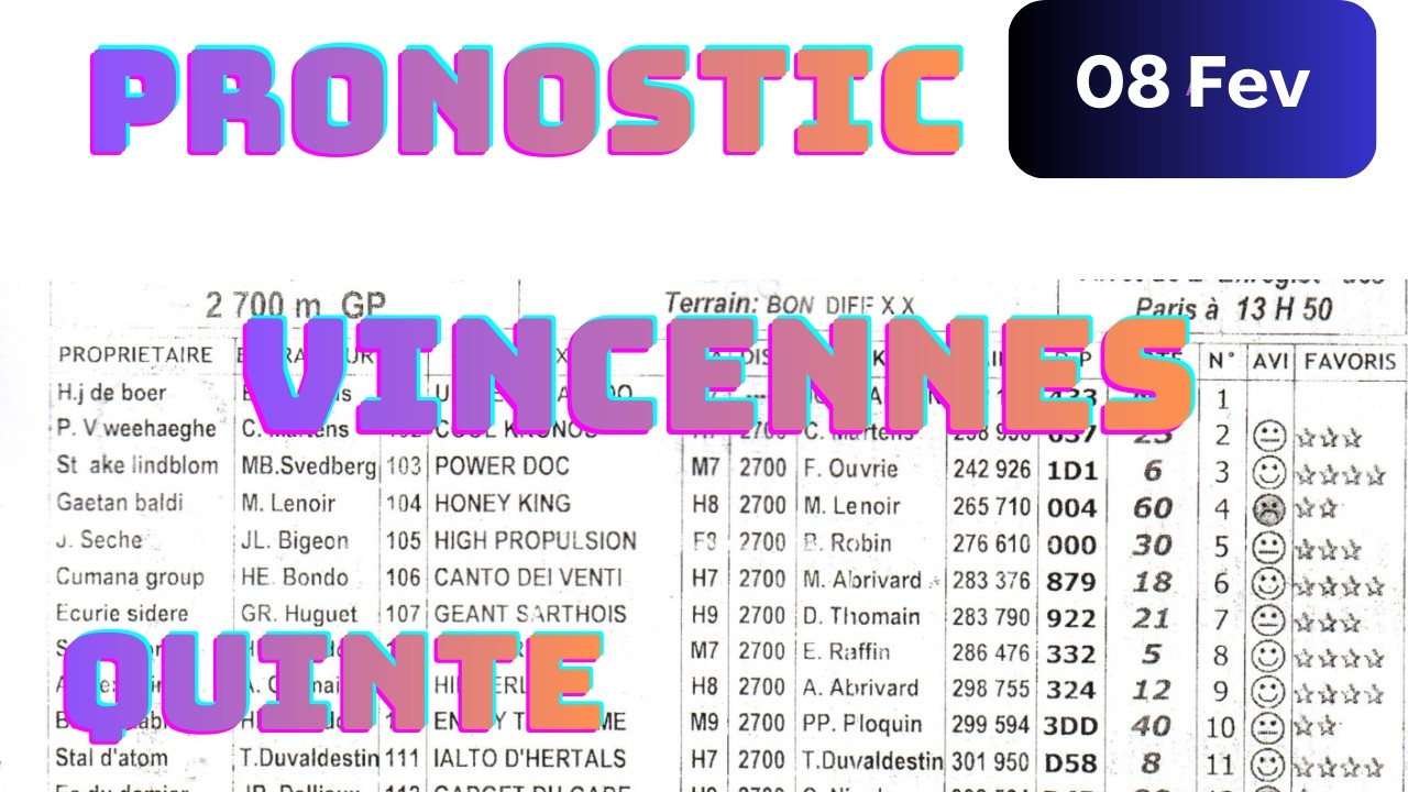 Pronostic Quint&eacute; 08 FEV 2026&ndash; Analyse Gagnan VINCENNES