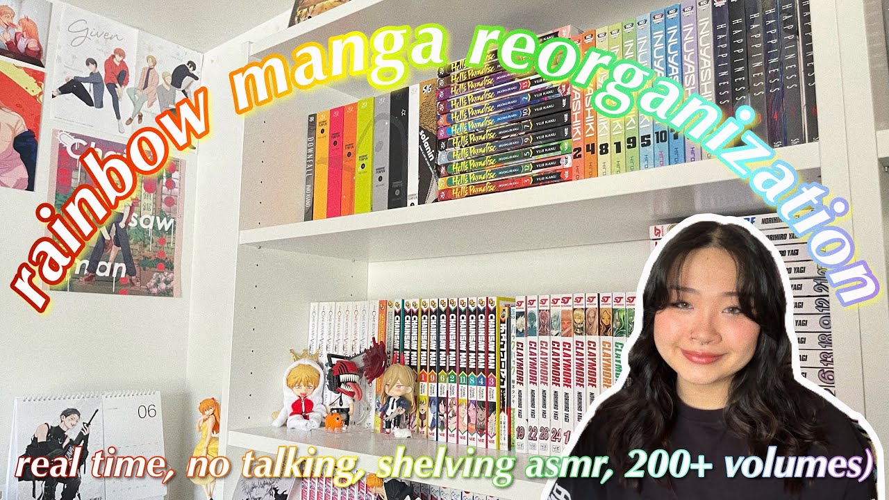 rainbow manga shelving (real time, no talking, 200+ volumes)