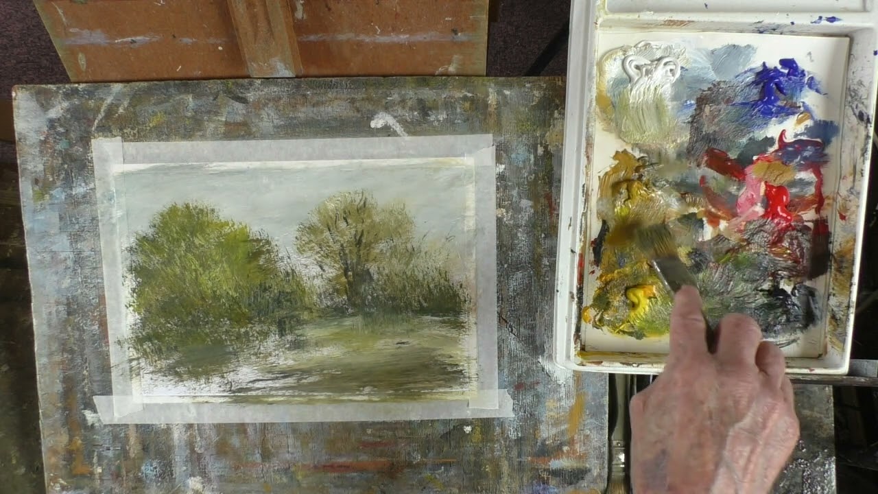 Gentle stream. Acrylic sketch