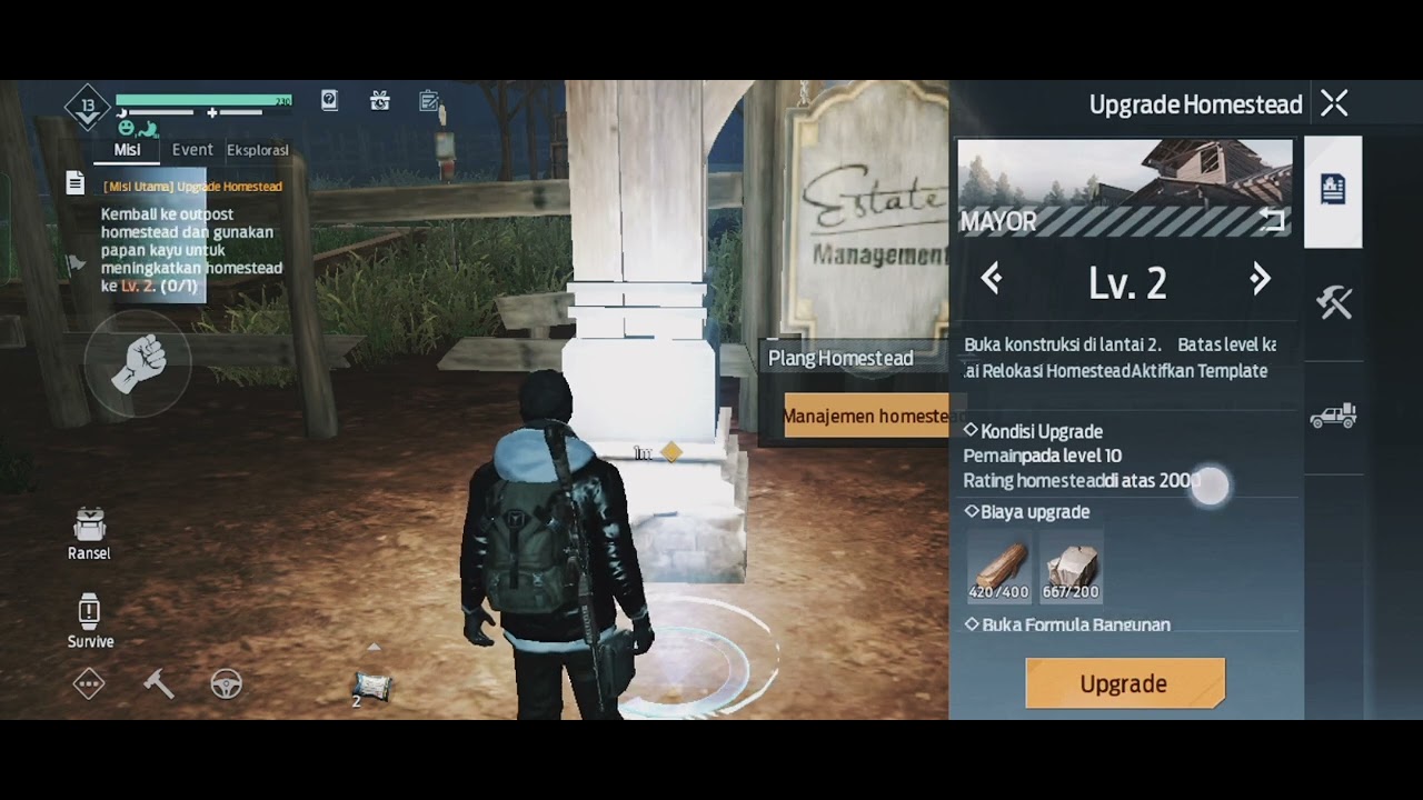 tutorial "Upgrade Homestead" di game "UNDAWN"