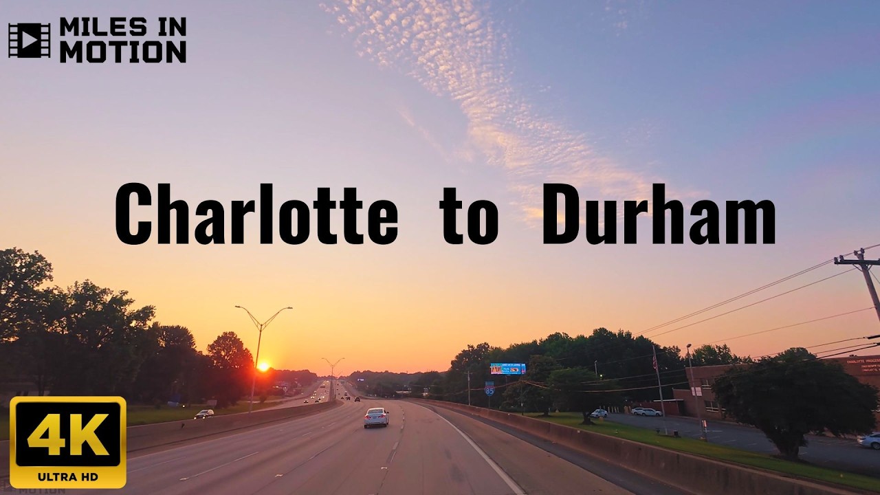 4K Drive From Charlotte NC to Durham | 2-Hour Sunrise Drive | Ambient Sound, No Music