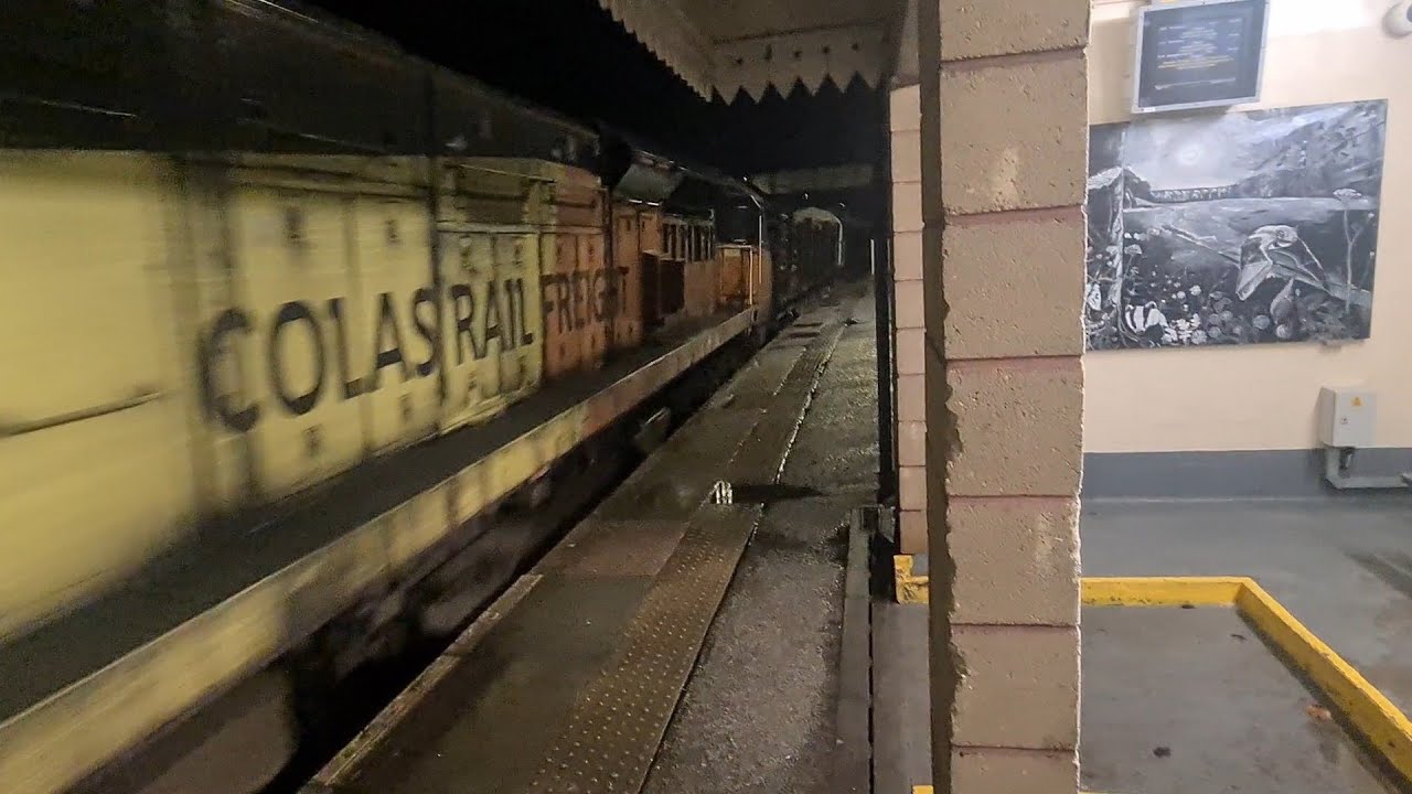 Cold, Rainy Wintery Night at Chirk Train Station. 
