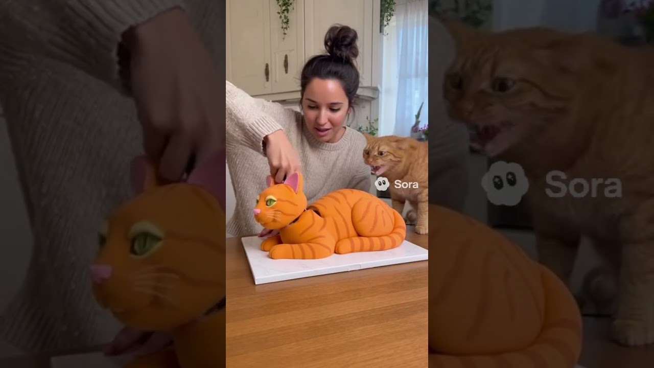 Woman Cut Orange Cat Cake 😳 