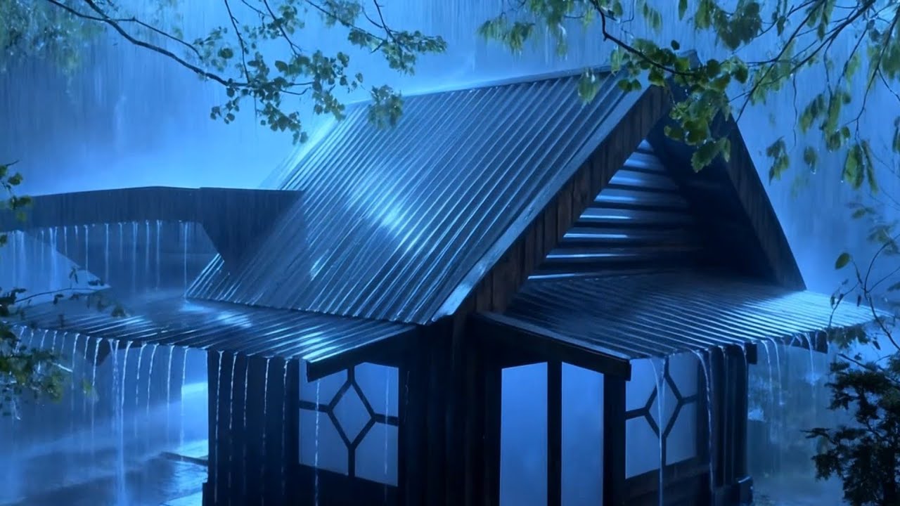 Fall Asleep in 3 Minutes Loud Rain & Powerful Thunder on Tin Roof in Dark Forest | Insomnia Relief