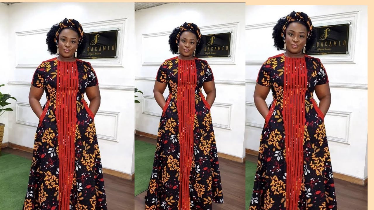 How to cut and sew maxi Ankara gown with half circle flare and stylish outer pocket