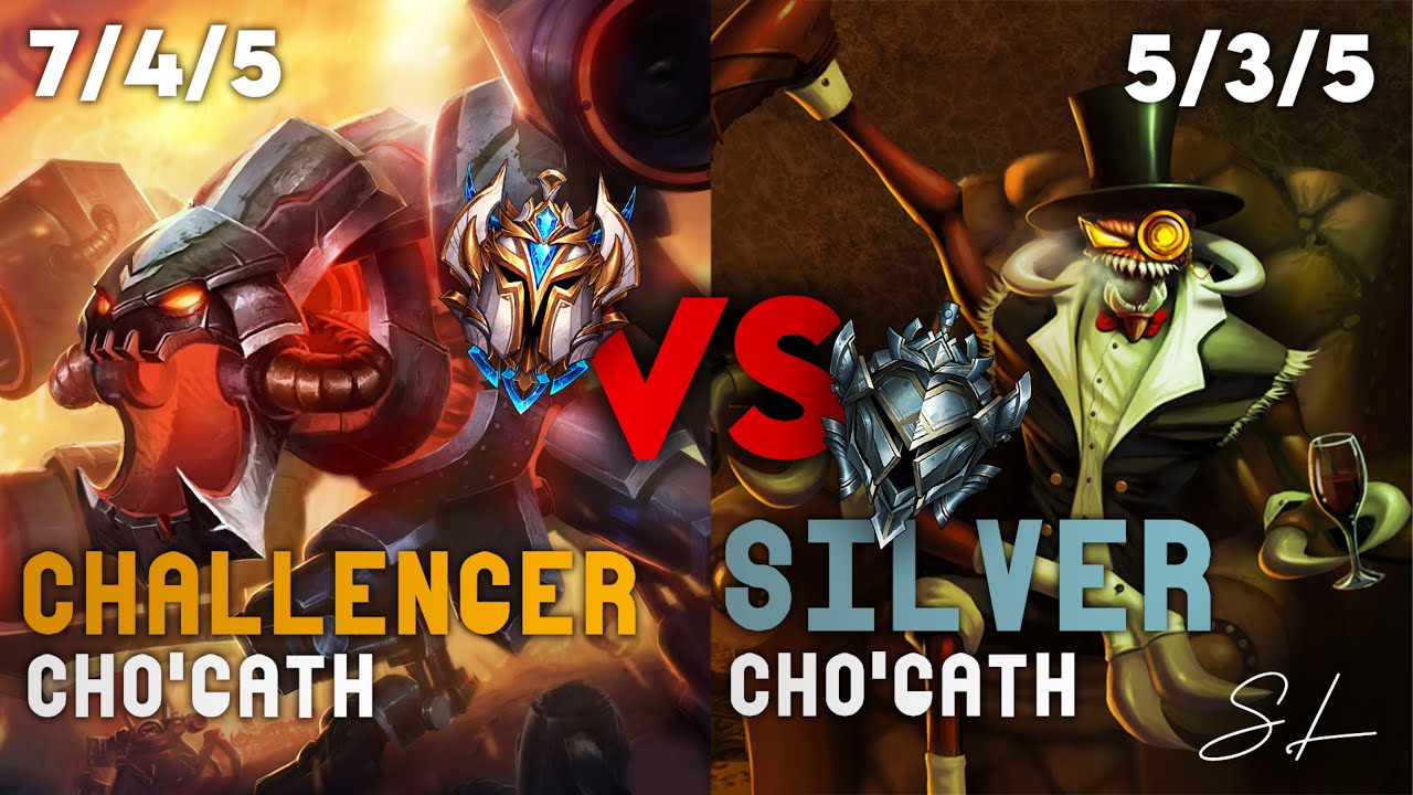 Challenger VS Silver II | Cho’Gath Low ELO vs High ELO comparison gameplay video |