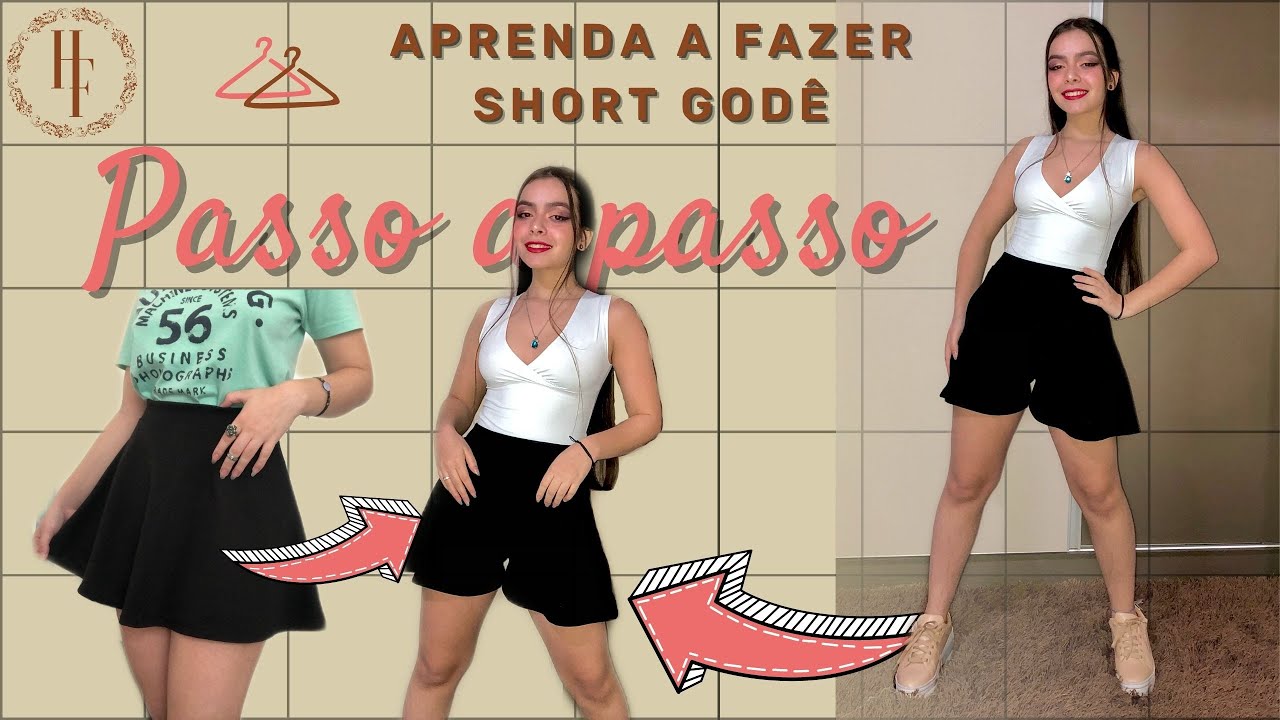 diy SHORT GOD&Ecirc; transforme saia em pe&ccedil;a nova SEM MOLDE - Upcycling fashion/tend&ecirc;ncia de moda