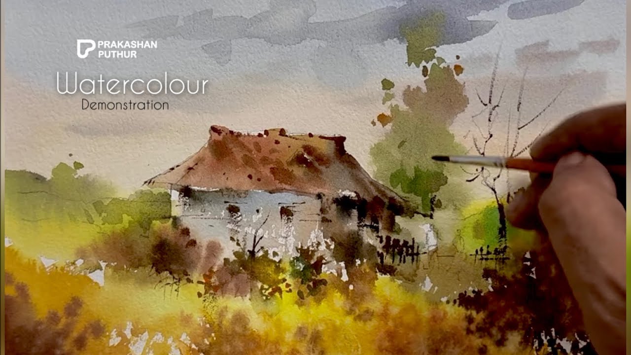 Watercolour landscape painting demo by prakashan puthur