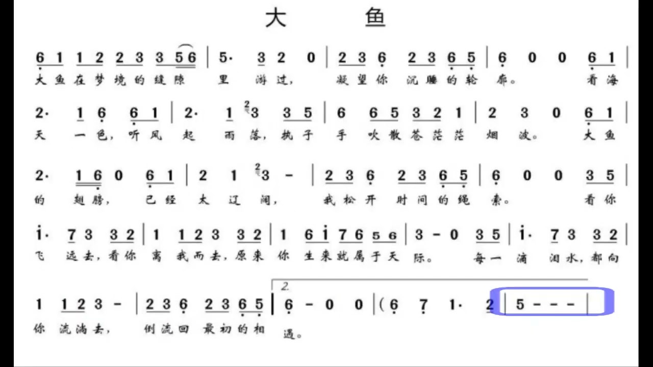 大鱼 降E调伴奏 (加小节指示，供参考）Big fish Begonia - instrumental in E flat with measure marks