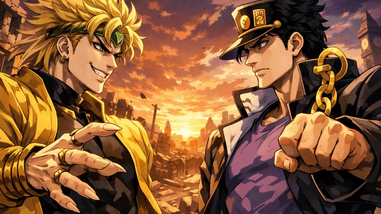 Дио и Джотаро на выжженной земле