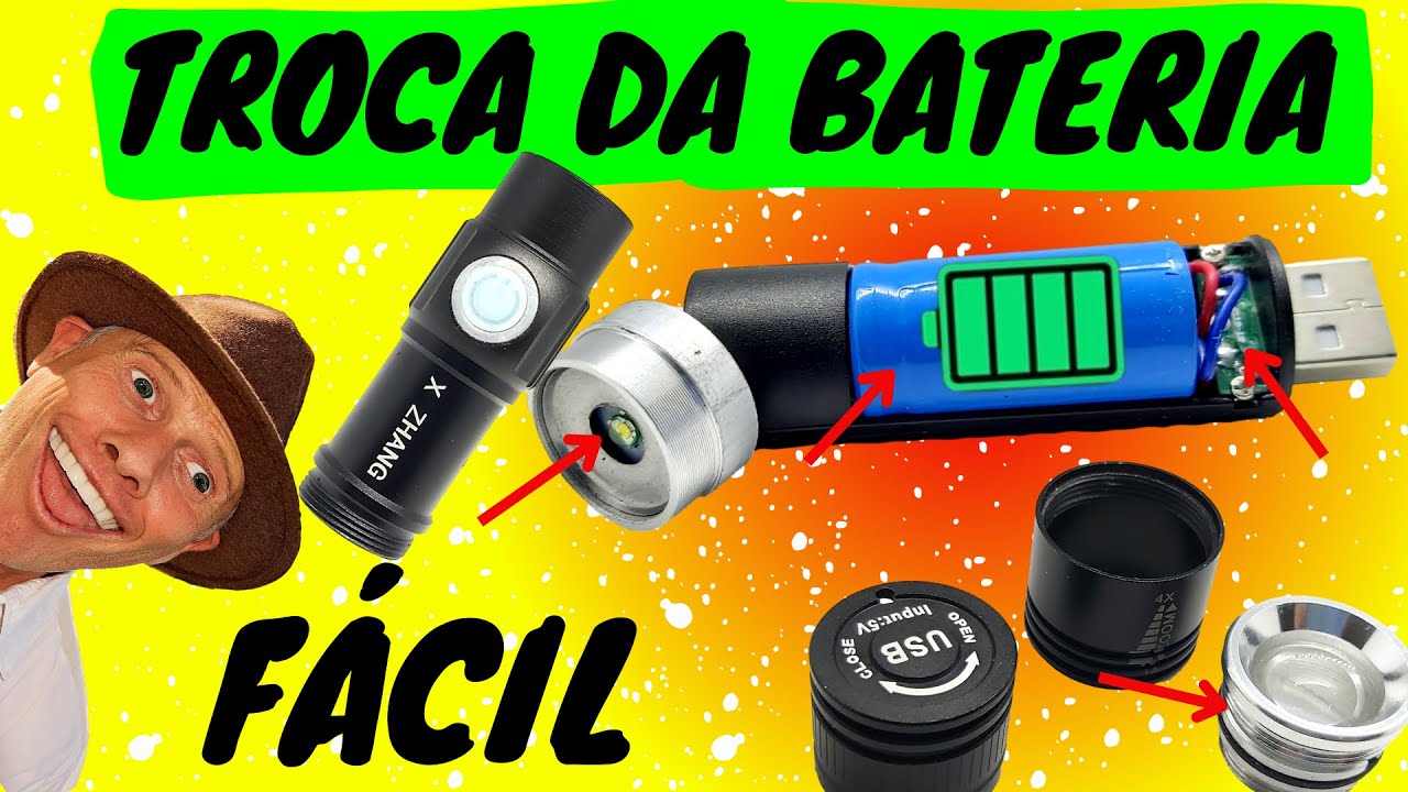 COMO TROCAR A BATERIA DA MINI LANTERNA USB RECARREGÁVEL TATICA MILITAR